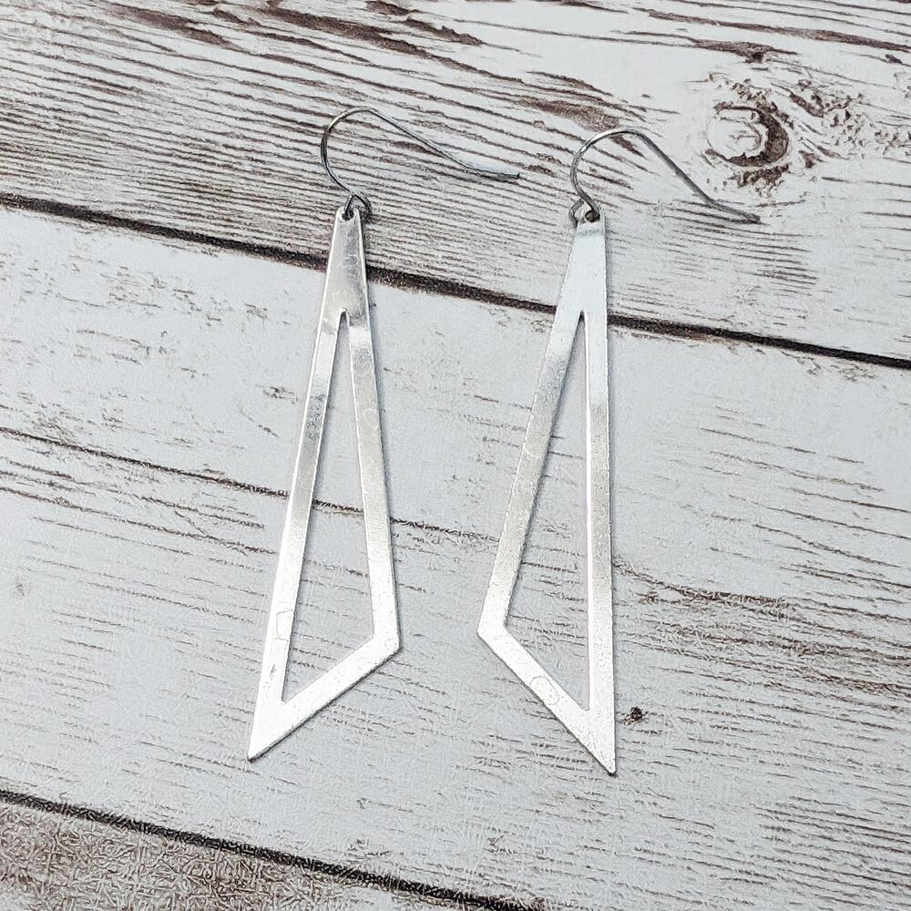Vintage Earrings For Pierced Ears Mirrored Silver Tone Long